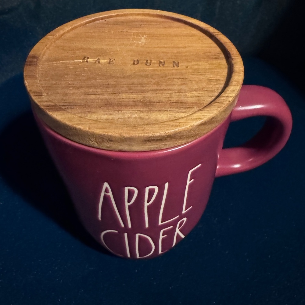 Rae Dunn Apple Cider Mug with Wooden Lid 18 oz XL Plum Color - Picture 2 of 6